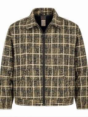 Out Brook Vtge 80s 100% Silk Black Beige Geometric Bomber Jacket Windbreaker L